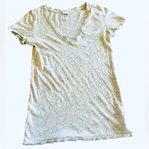 PINK Victoria Secret Short Sleeve V Neck T-Shirt - Womens Size XS Heather Pink